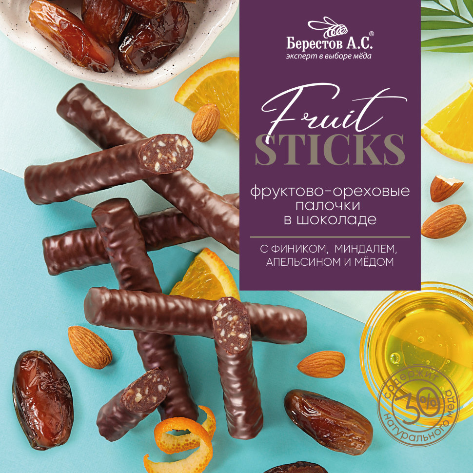 Берестов Fruit Stiсks с фиником, миндалём, апельсином и мёдом, 175г   в Железногорске